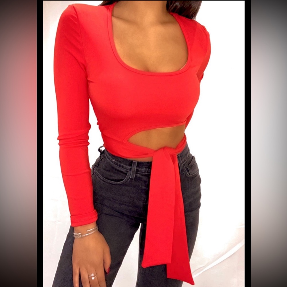 red tie crop top